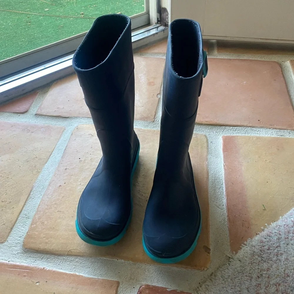 Kamik Raindrops Waterproof Rubber Rain Boots Navy/Teal Kids Size 2 Kidscore